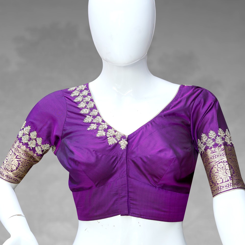 purple silk embroidered designer blouse