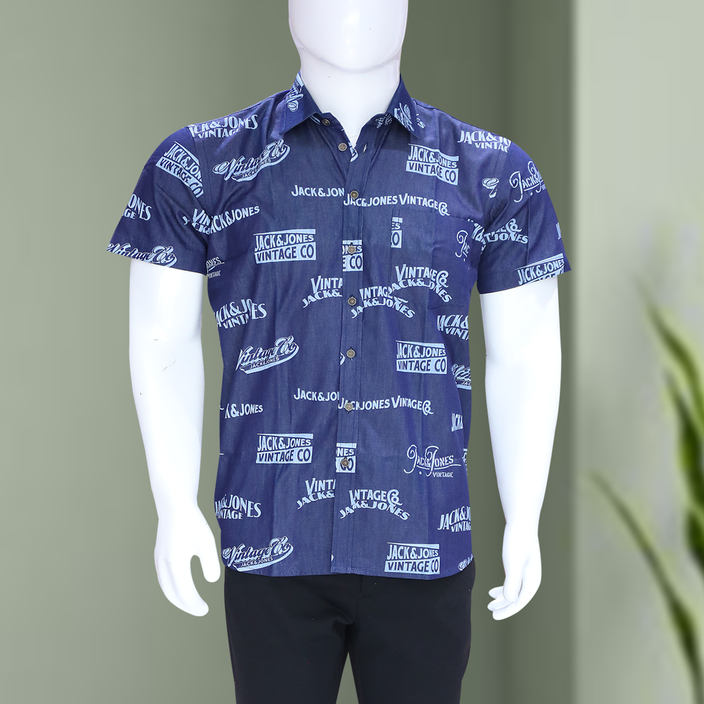 Blue Typographic Print Short Sleeves Shirt