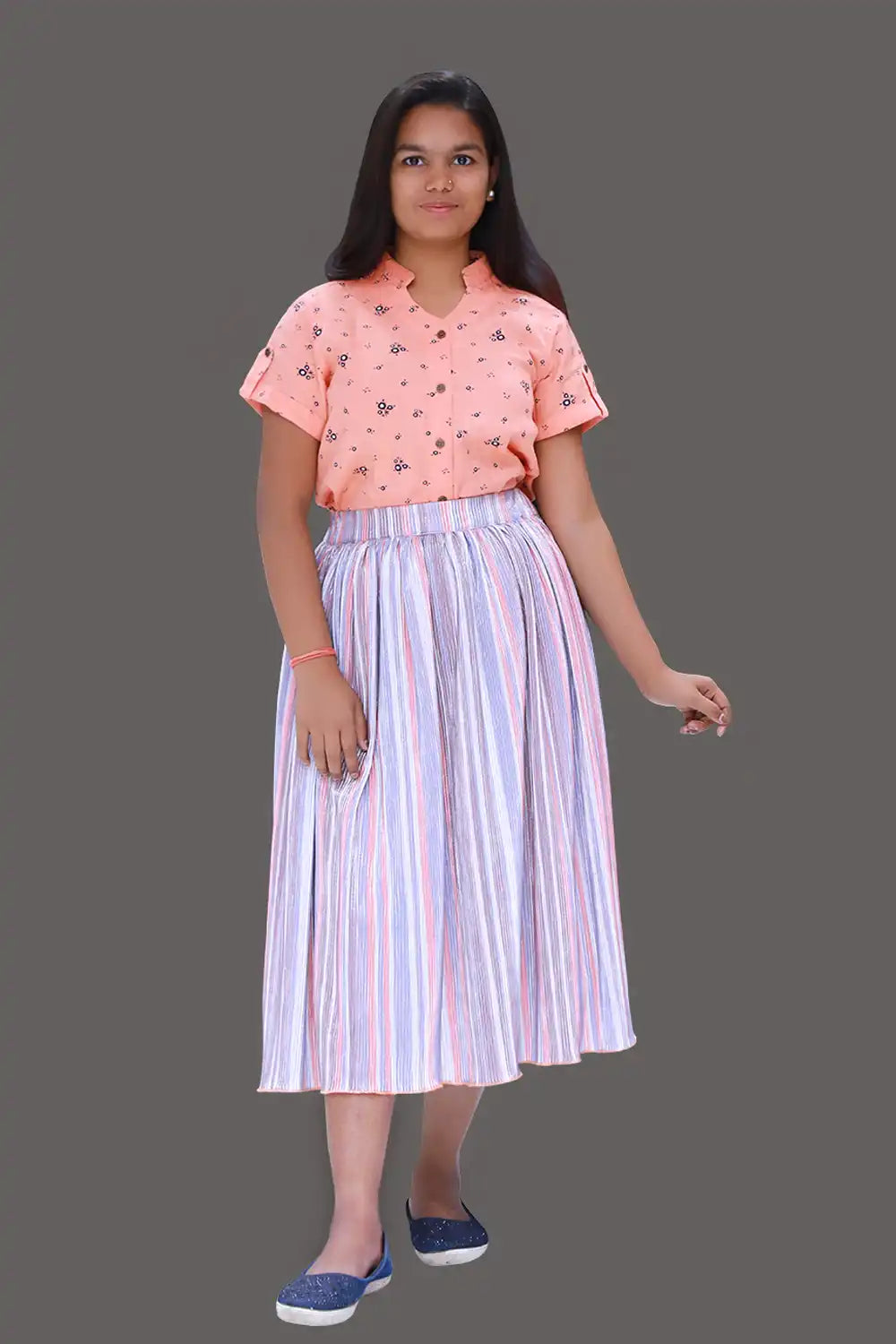 Orange Polka Dot Print Top & Midi Skirt | Orage Midi Skirt