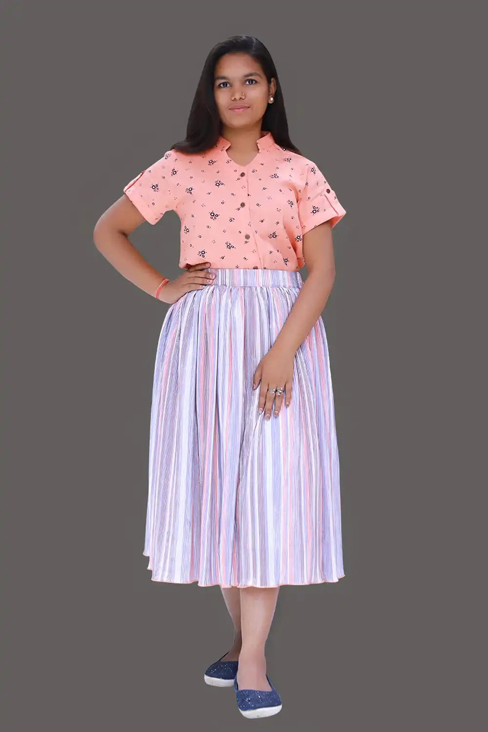 Orange Polka Dot Print Top & Midi Skirt | Orage Midi Skirt