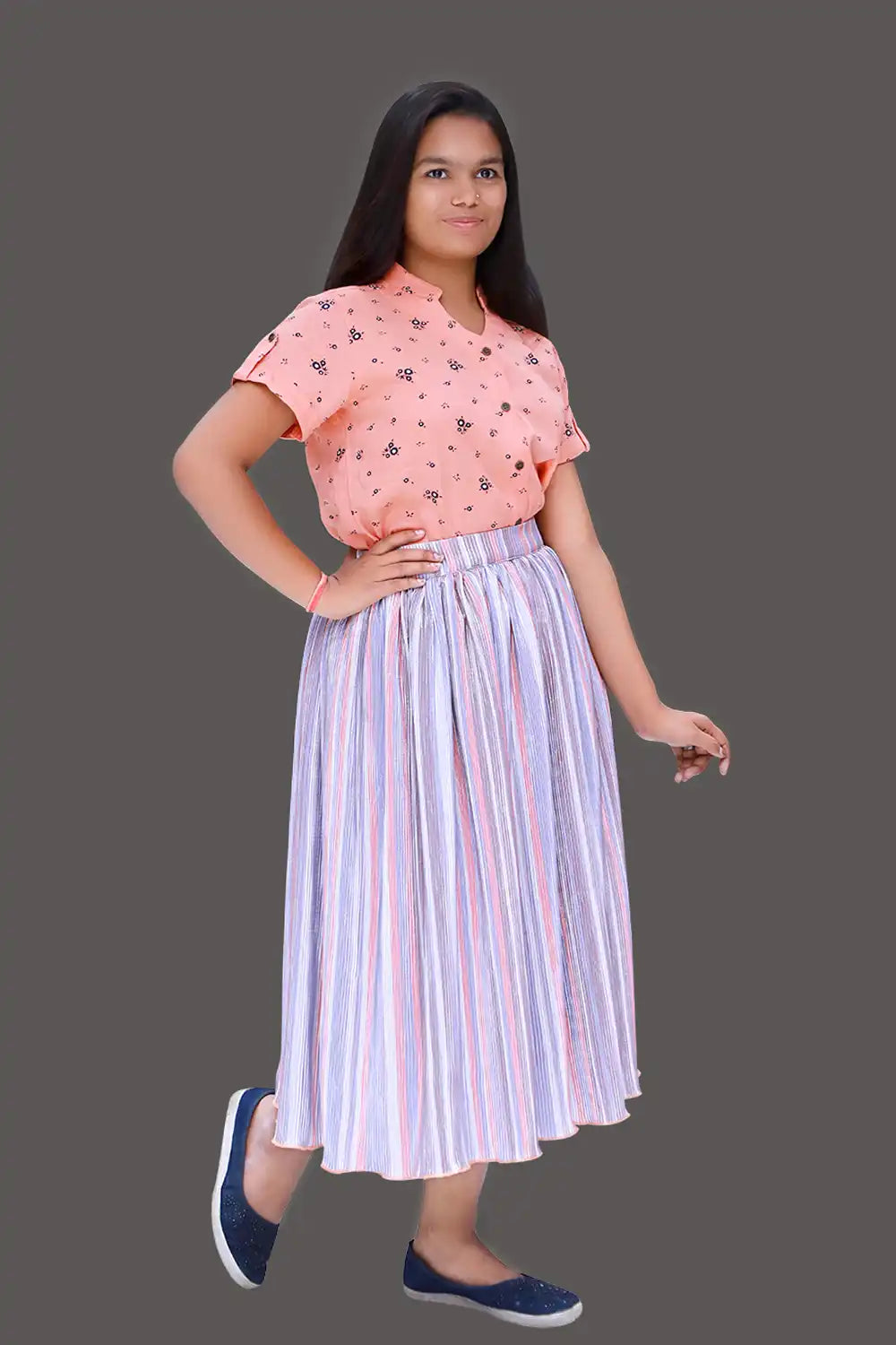Orange Polka Dot Print Top & Midi Skirt | Orage Midi Skirt