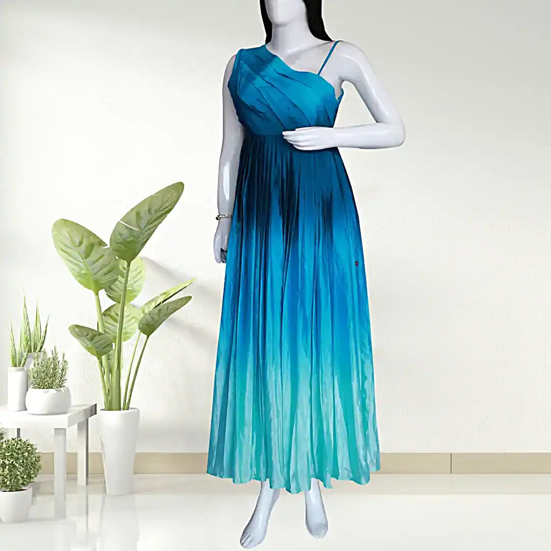 One Side Cold Shoulder Ombre Printed Gown | S3G1132