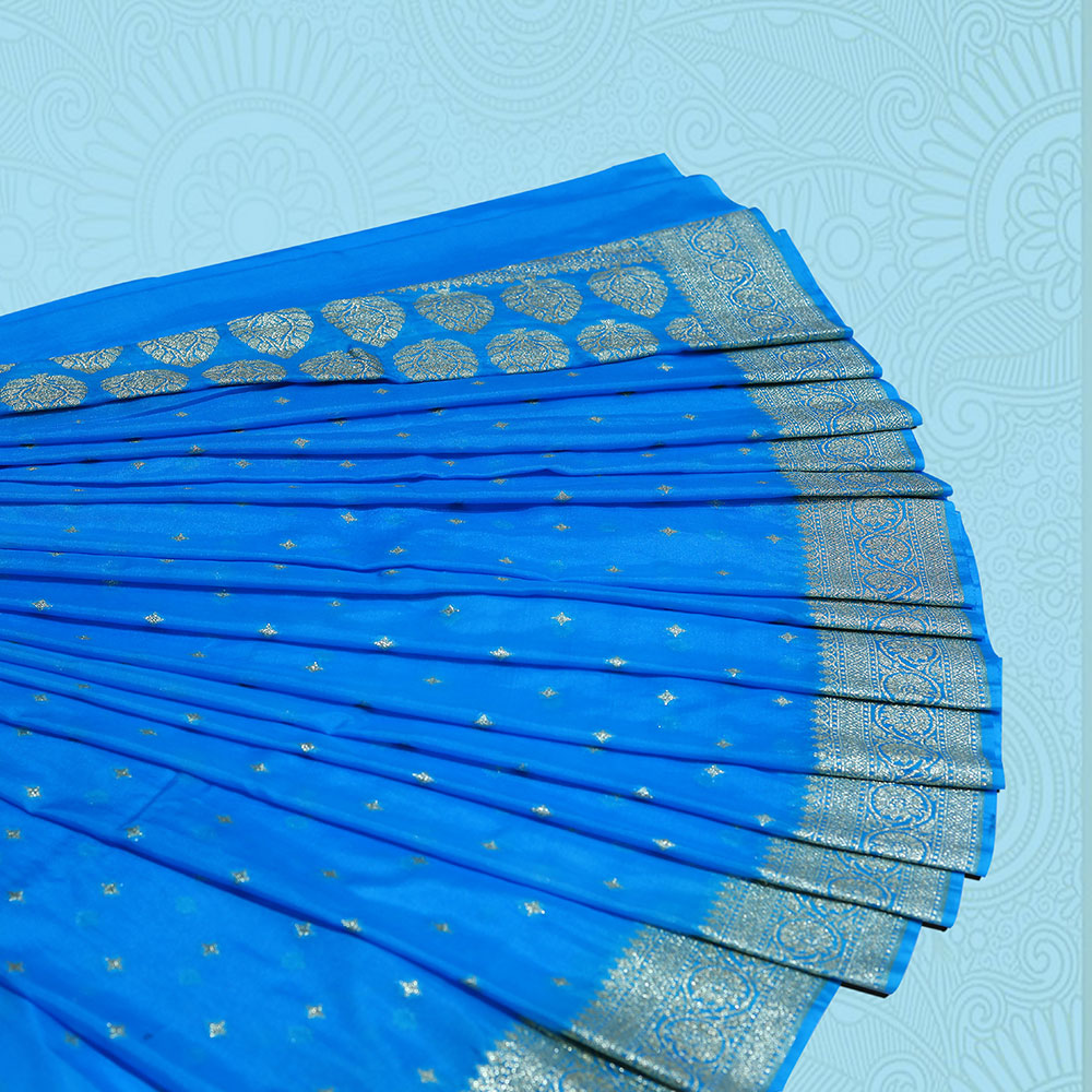 Blue silk saree, traditional design