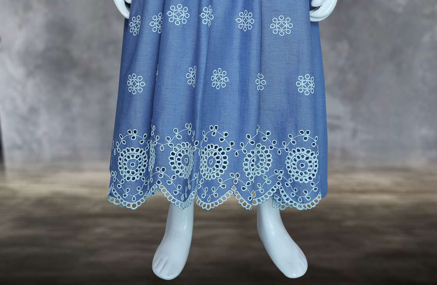 blue denim embroidered dress