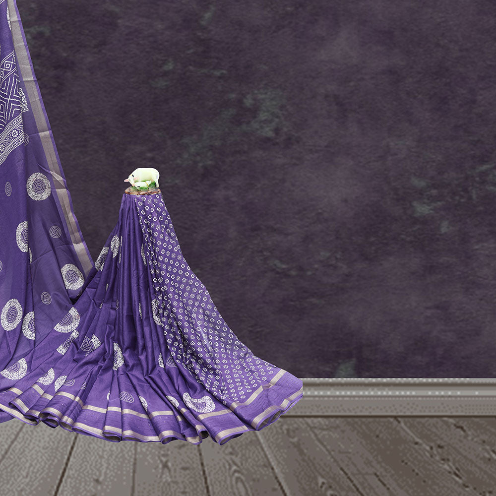 Purple Geometric Printed Silk Blend Saree.