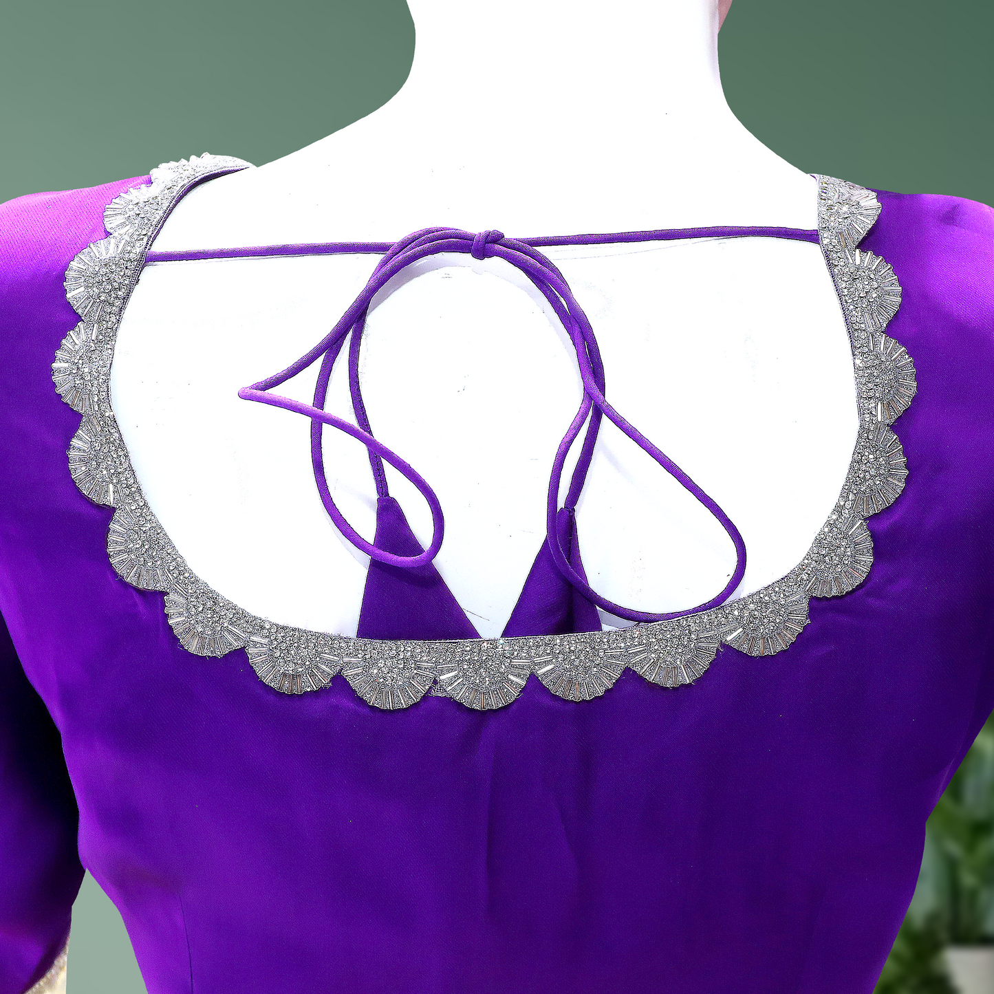Purple Silk Round Neck Half Sleeves Readymade Blouse