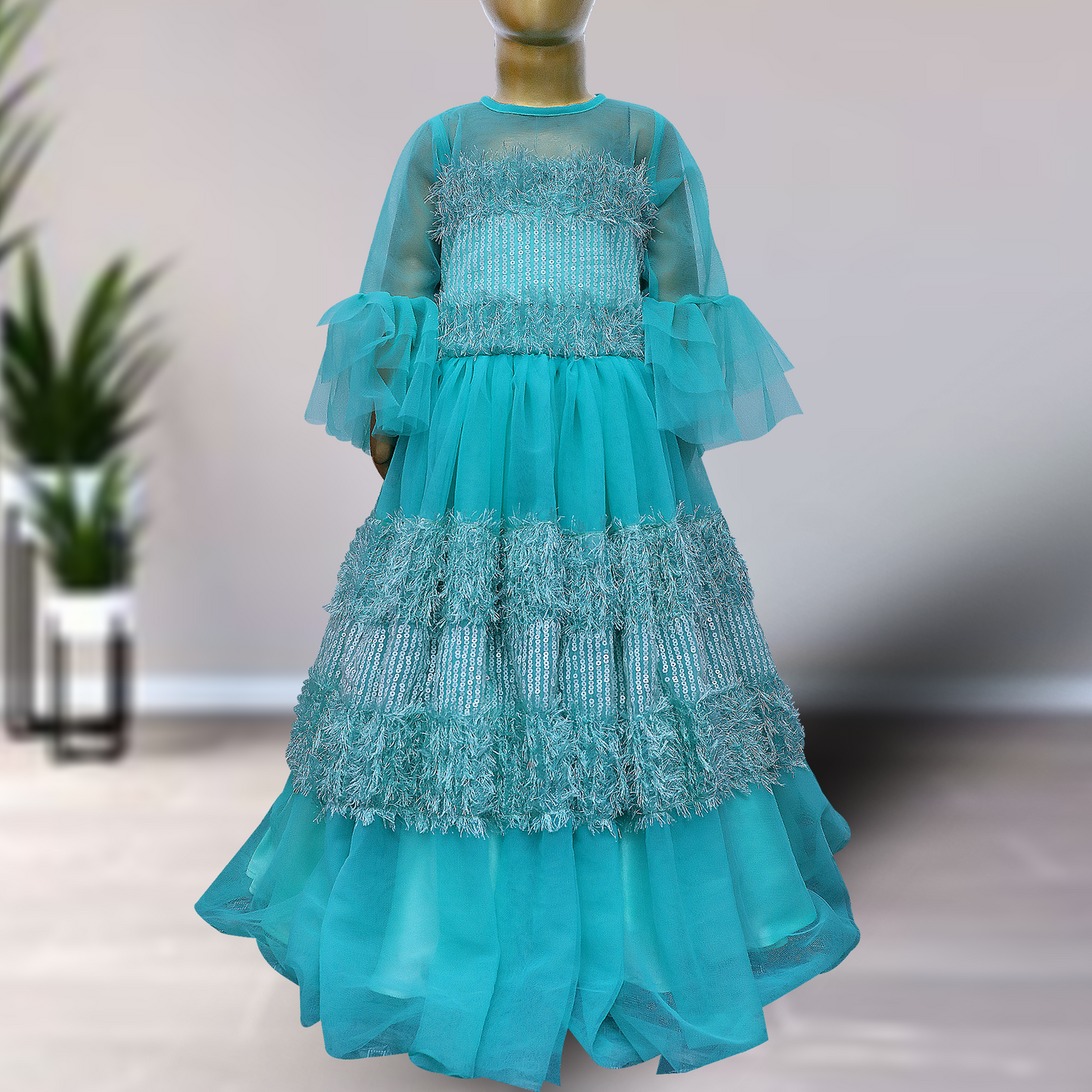 Sky Blue full length netted baby girl dress