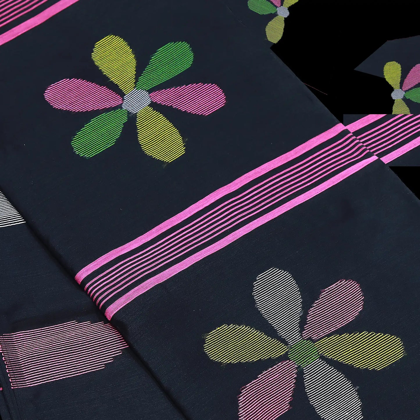 Lenin Soft Cotton Saree | Black Printed