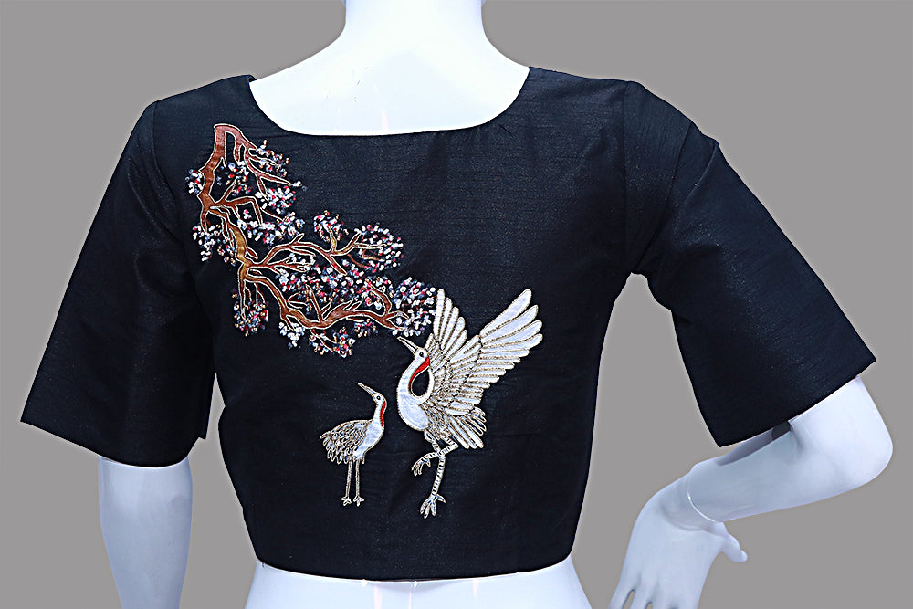 Japanese crane painting maggam work handicrafts blouse | S3B1175