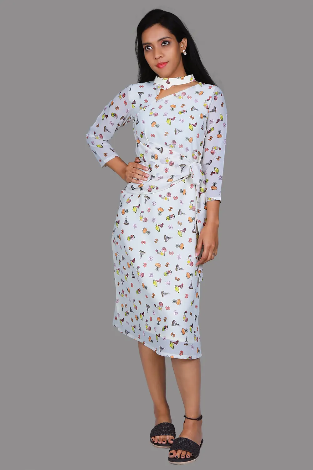 Ivory Printed Georgette One Piece Dress | S3G1059
