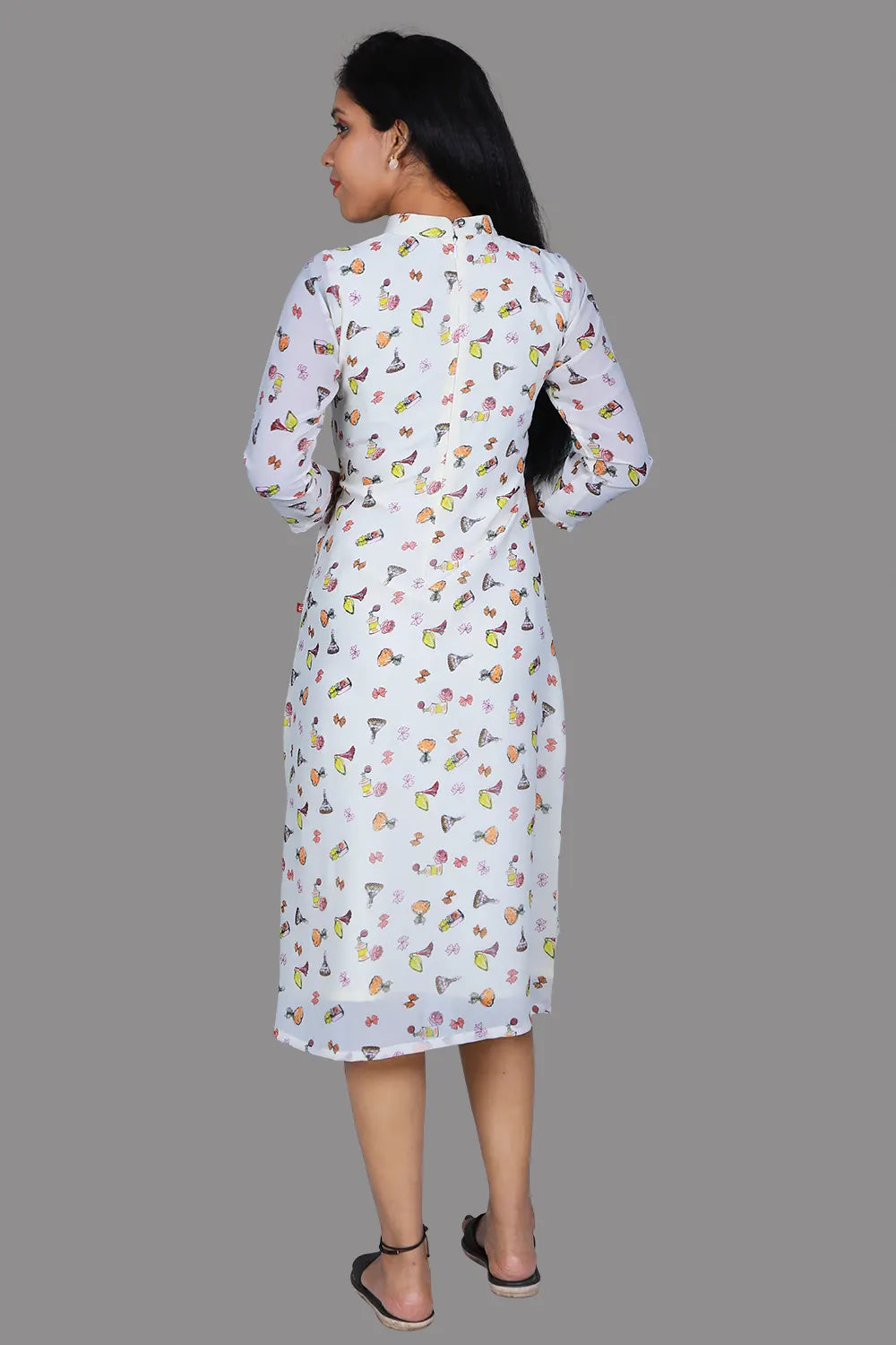 Ivory Printed Georgette One Piece Dress | S3G1059