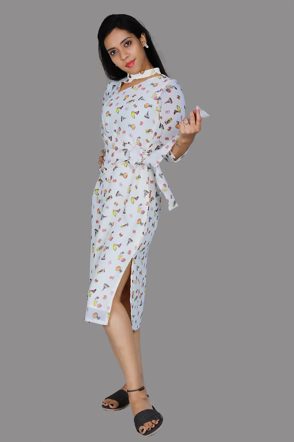 Ivory Printed Georgette One Piece Dress | S3G1059