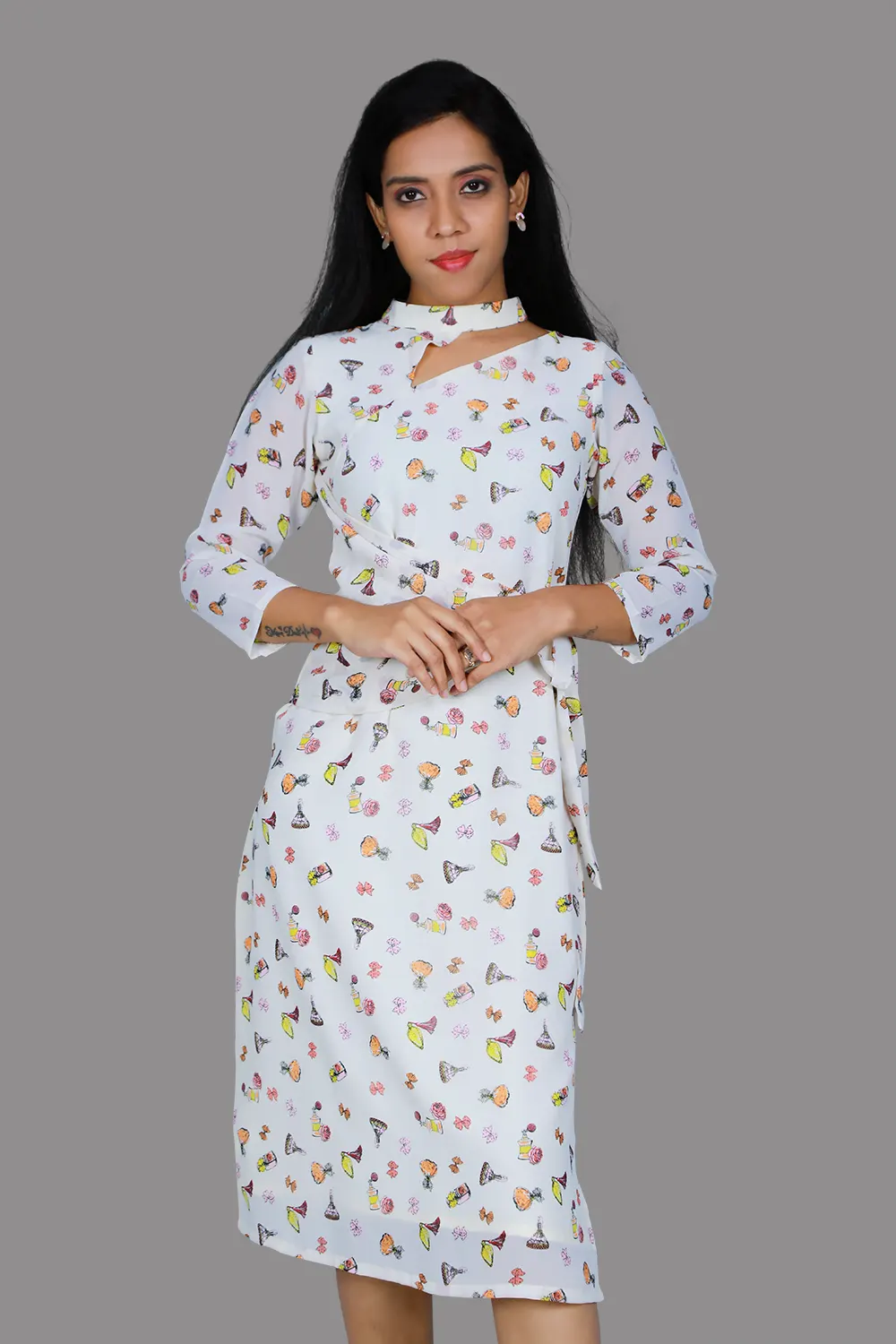 Ivory Printed Georgette One Piece Dress | S3G1059
