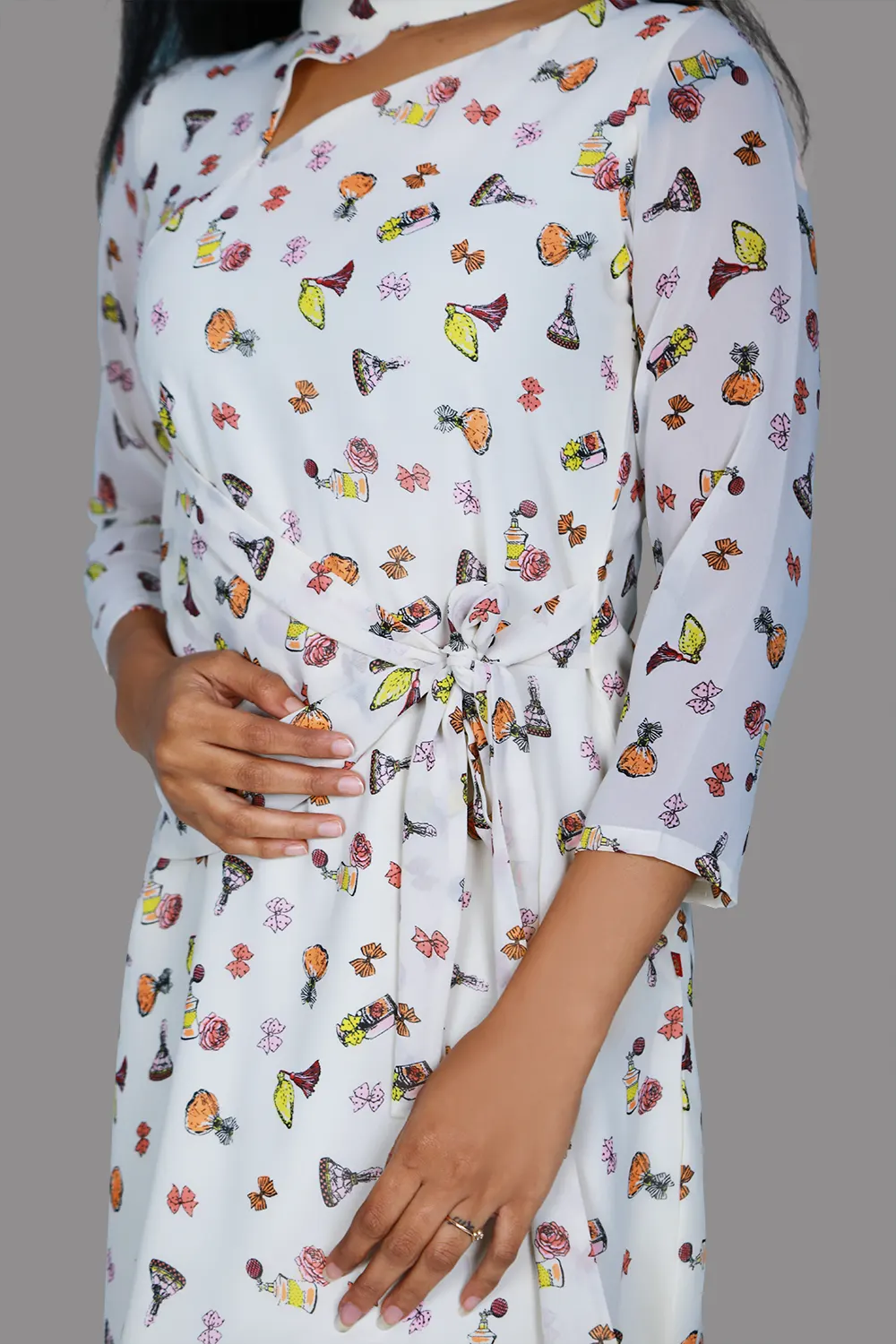 Ivory Printed Georgette One Piece Dress | S3G1059