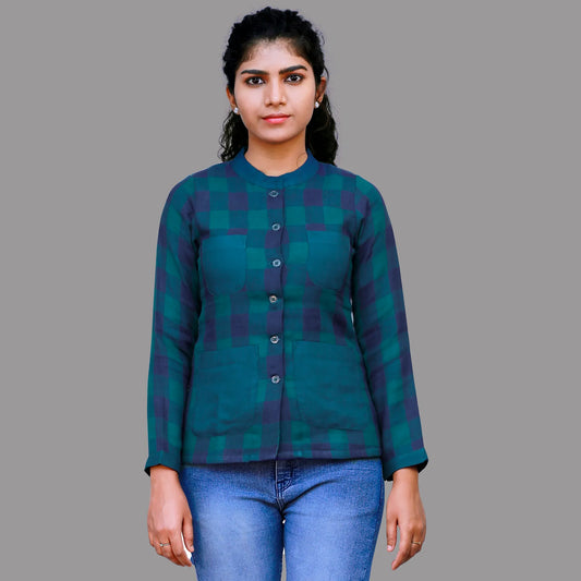 Blue and Green check shirt for Women | S3S278