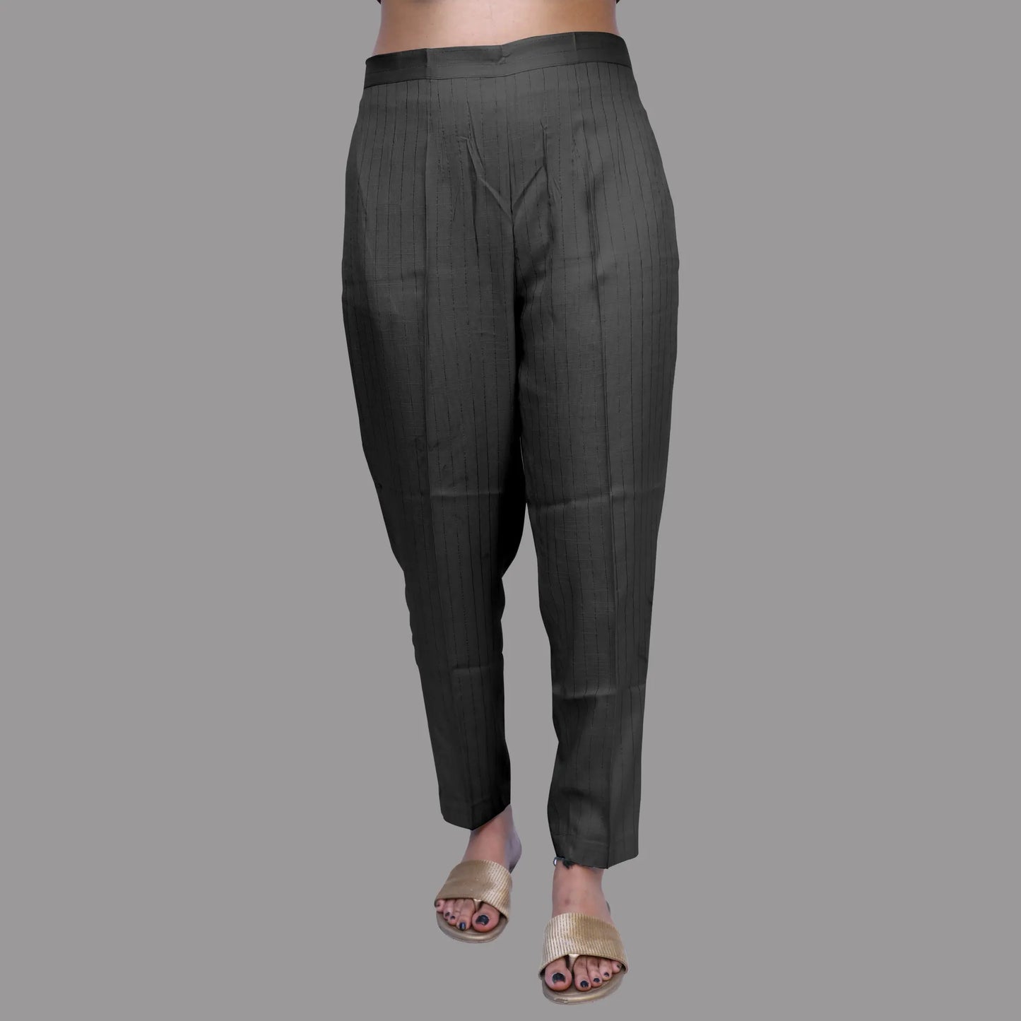 Regular Fit Women Black Rayon Lurex Print Trousers | S3BP779