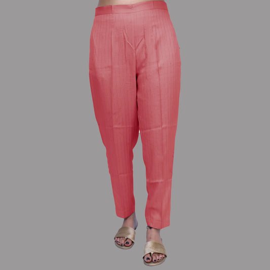 Regular Fit Women Pink Rayon Lurex Print Trousers | S3LPP779
