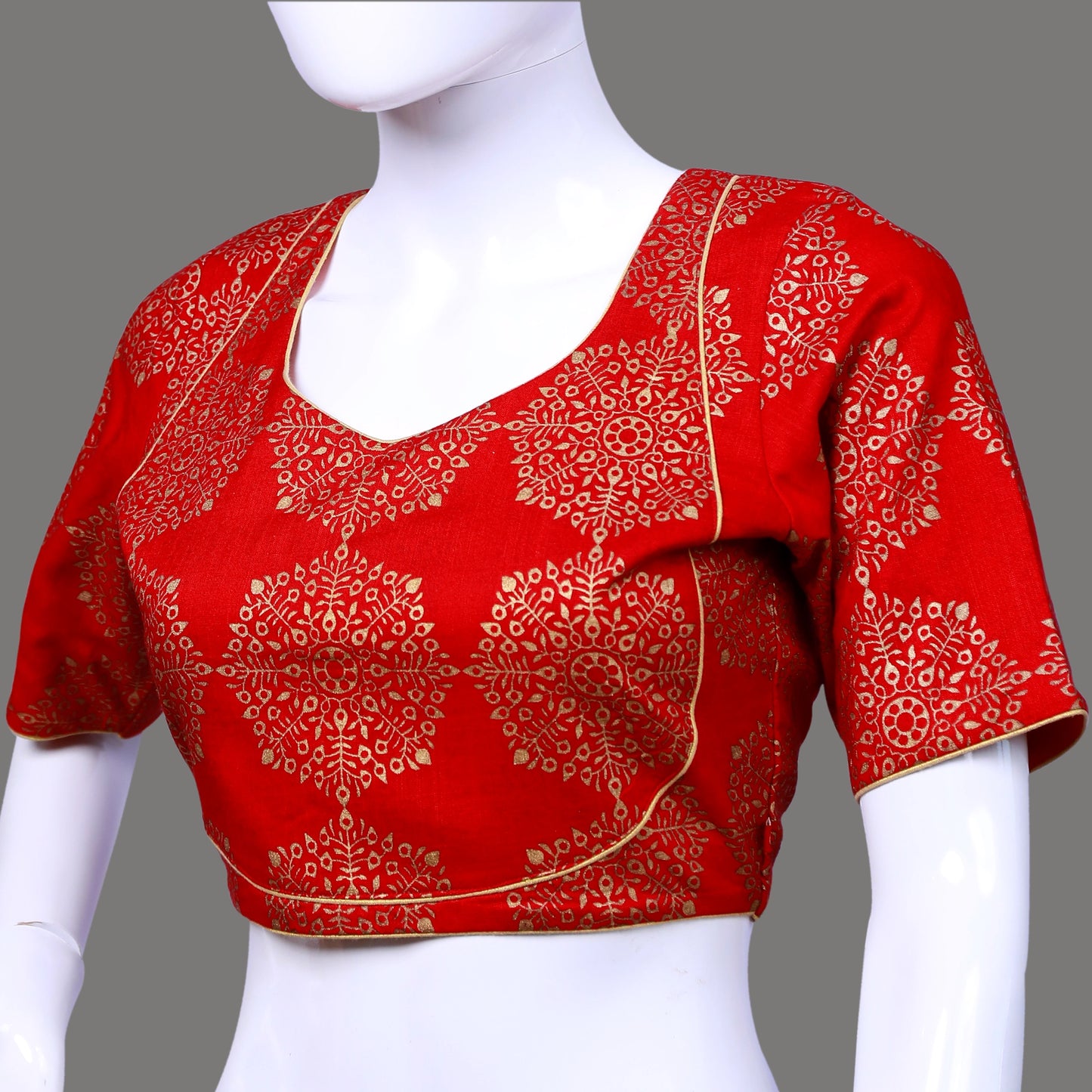 Red Printed Readymade Blouse | Red Printed