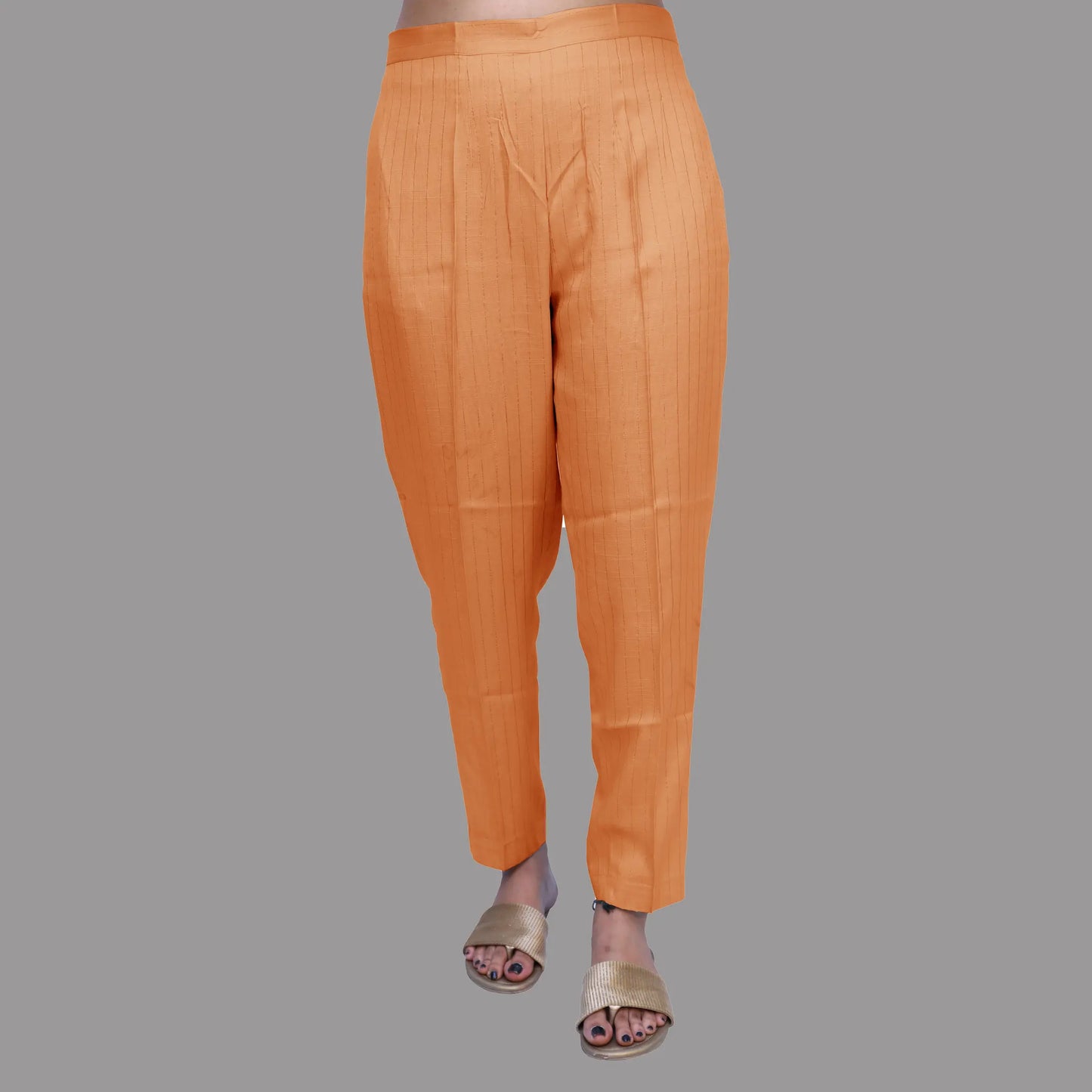 Rayon Lurex Print Regular Fit Women Yellow Trousers | S3MYP779