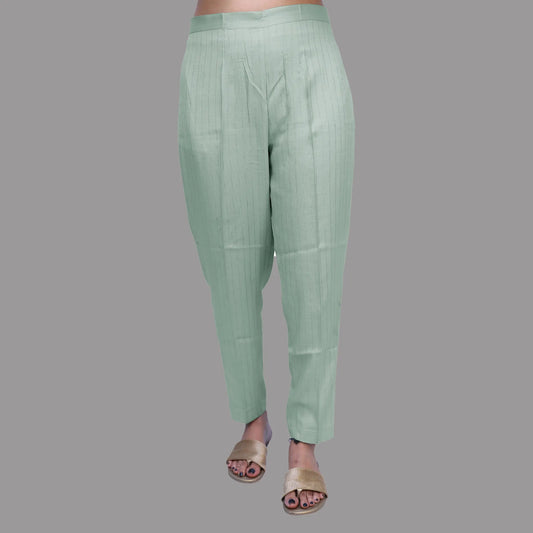 Regular Fit Women Grey Rayon Lurex Print Trousers |  S3GP779
