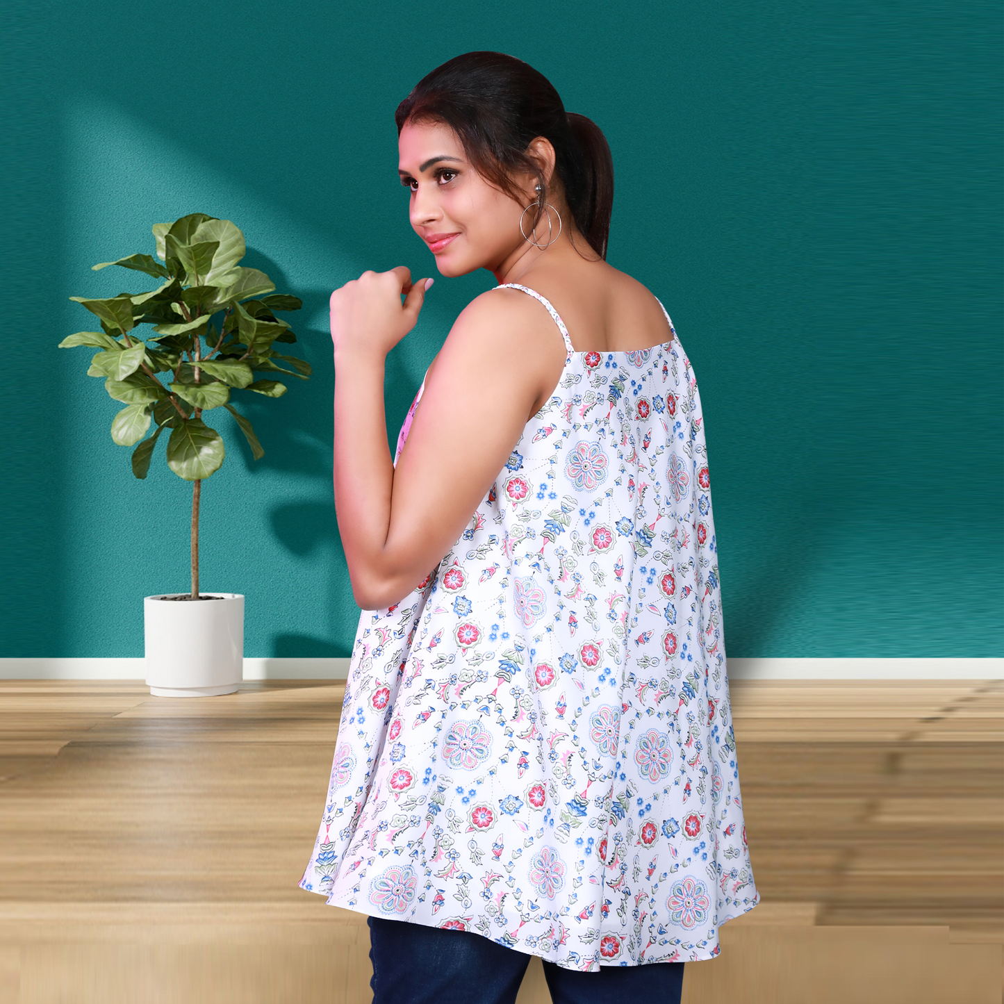 Floral Print Spaghetti Strap Top / Tunic