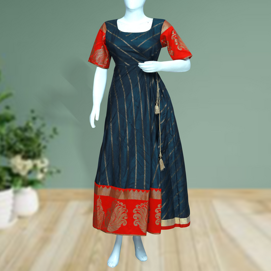 Raw Silk Wrap Frock with Banarasi Border – Timeless Elegance