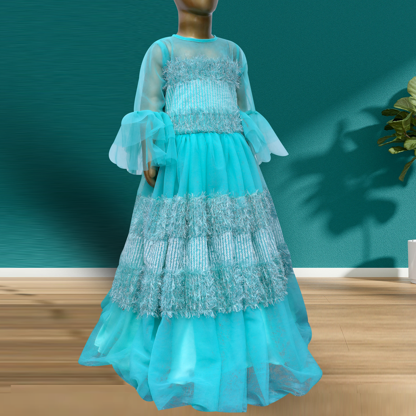 Sky Blue full length netted baby girl dress