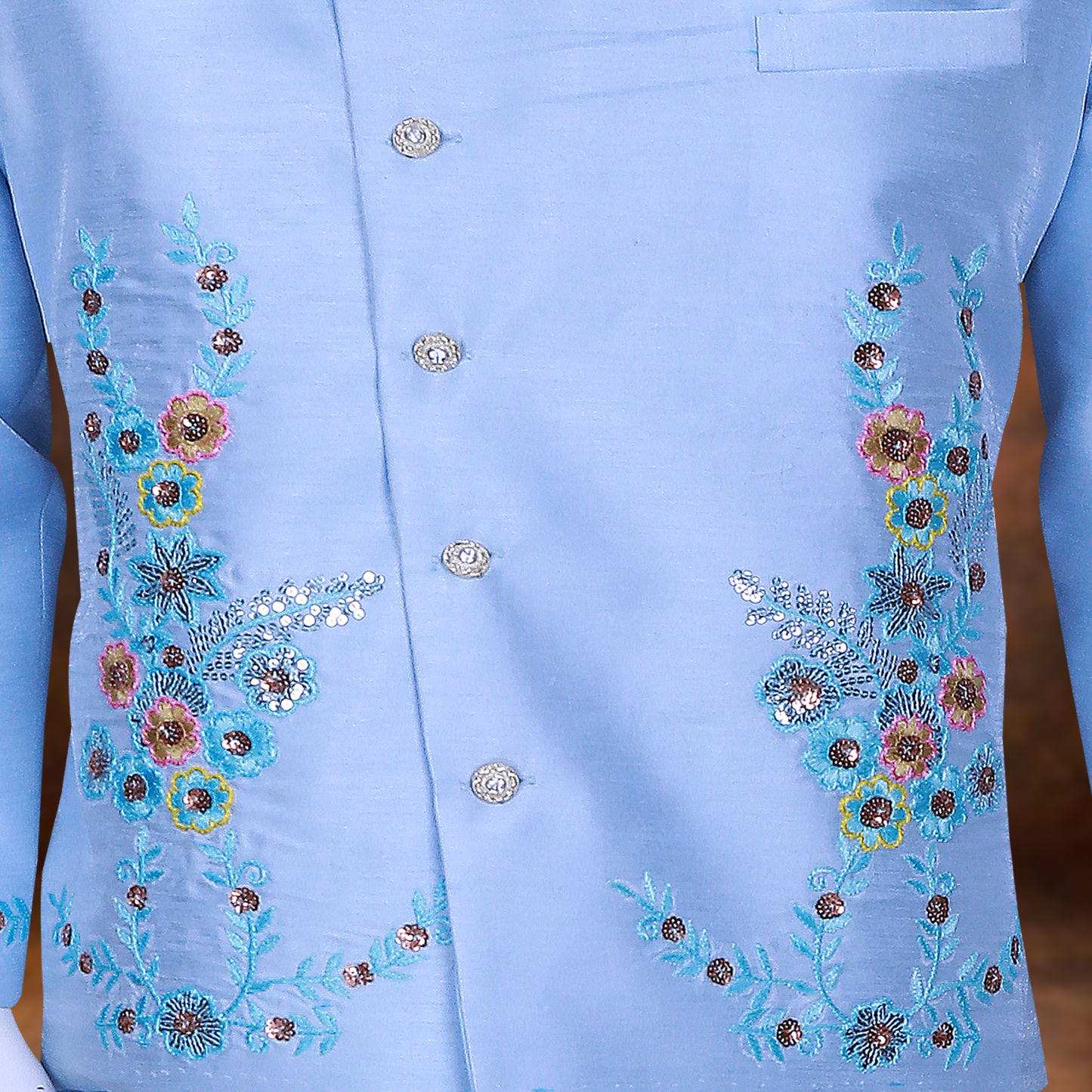 Latest baby blu cotton silk waistcoat set