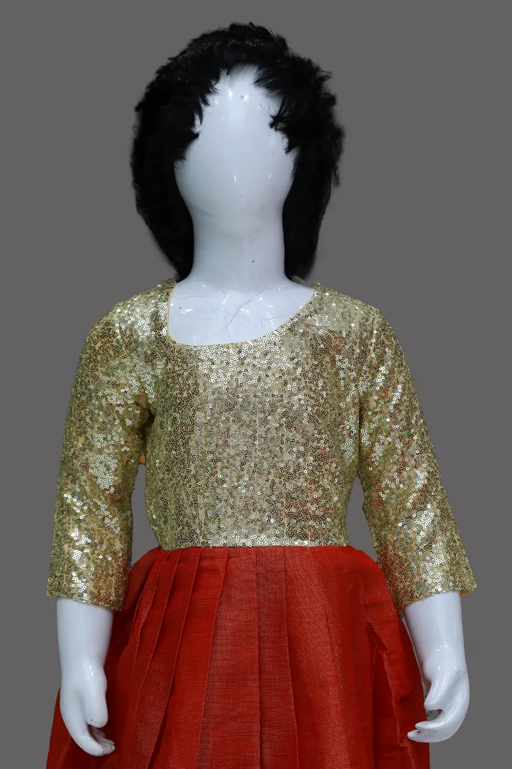 Gold & Red Pattu Baby Girl Dress | Gold & Red