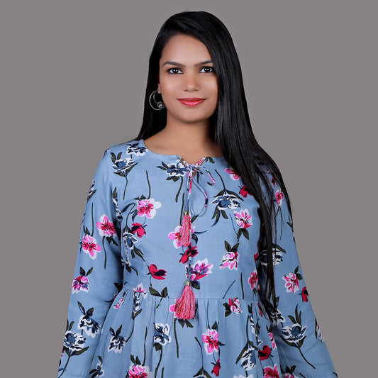 blue floral printed  short top