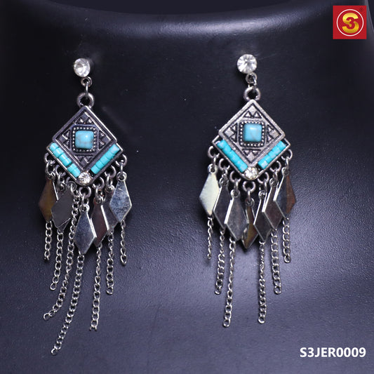 Kolam Art Geometric Design Tassel EarRings (S3JER0009)