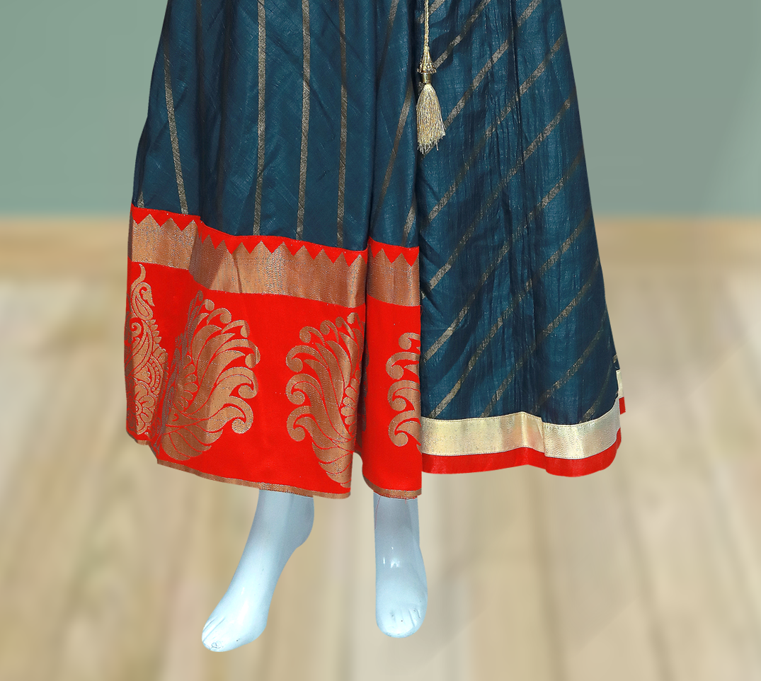 Raw Silk Wrap Frock with Banarasi Border β Timeless Elegance