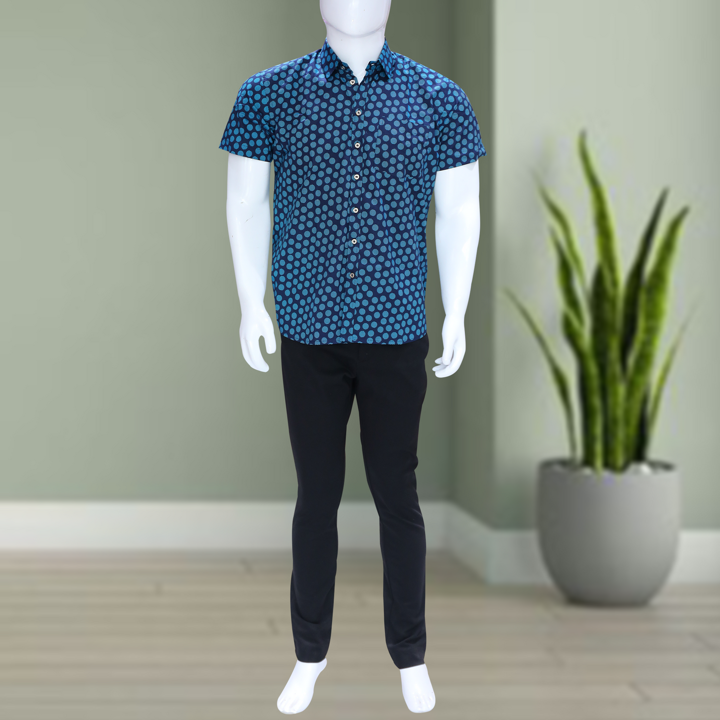 Navy Cotton Slim Fit Printed Shirt