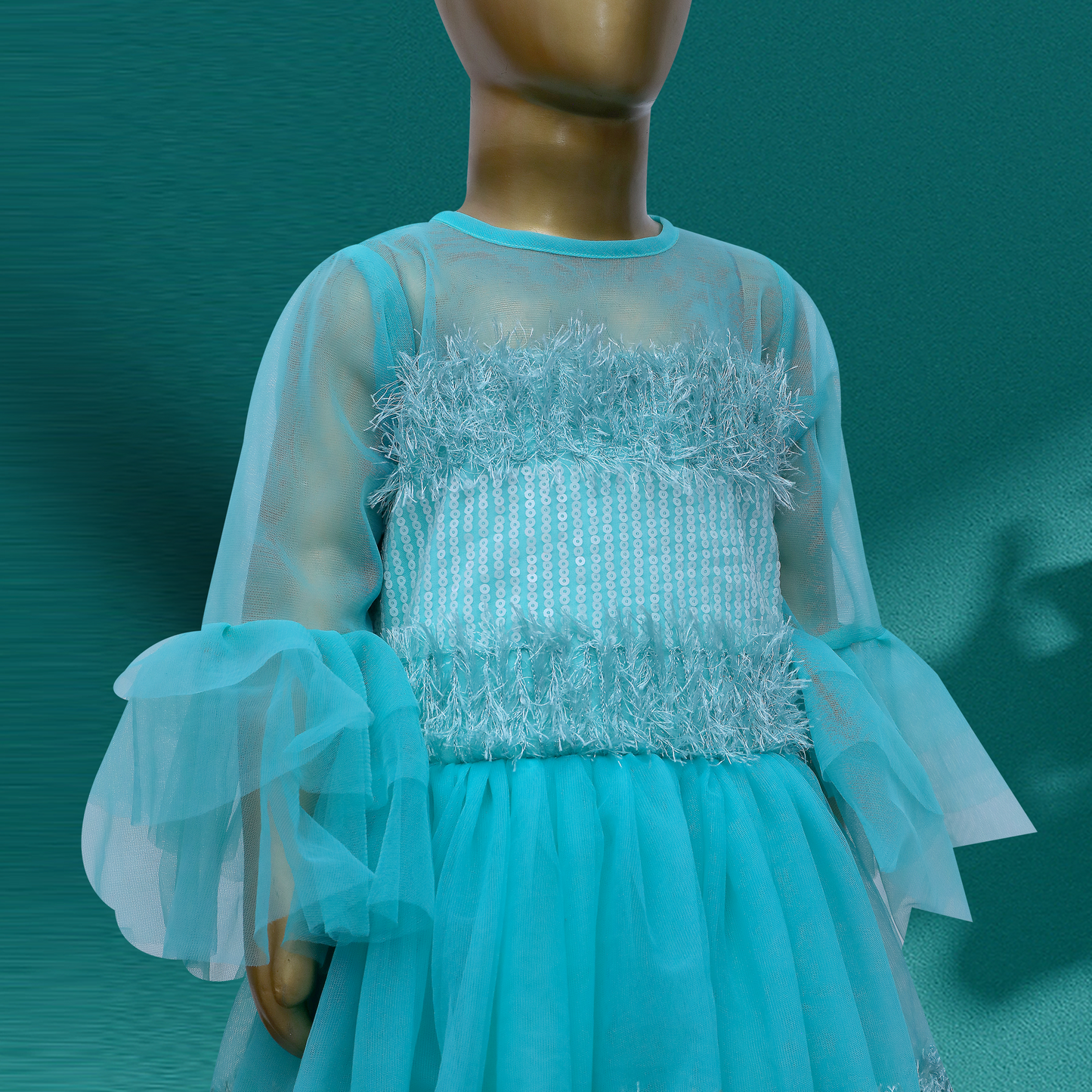 Sky Blue full length netted baby girl dress
