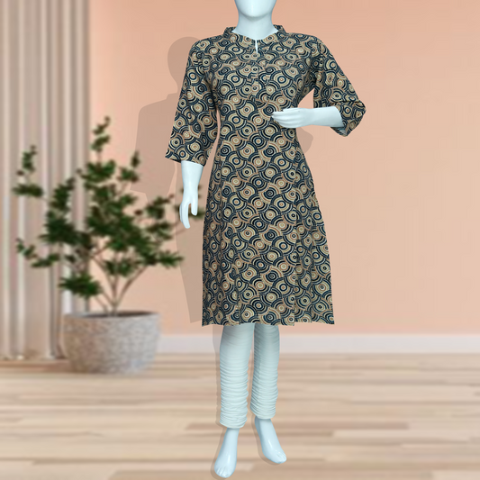 Spiral Printed A-Line Kurthi – Effortless Grace & Style