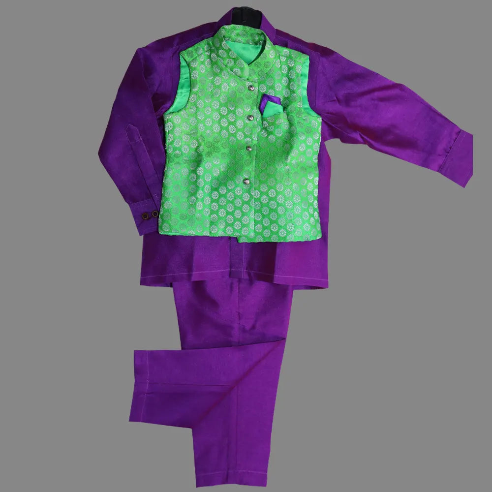 Green & Purple Kurta Pajama Set for Baby Boy