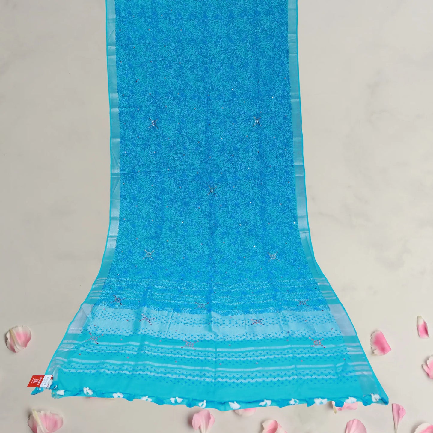 Blue Cotton Mirror Work Saree β Handcrafted Elegance