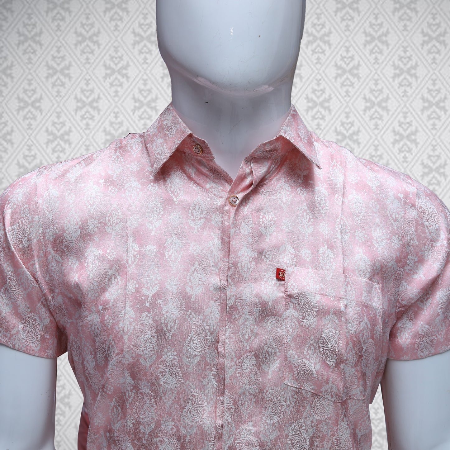 Crimsoune Club Men's Peach Floral Printed Cotton Shirt