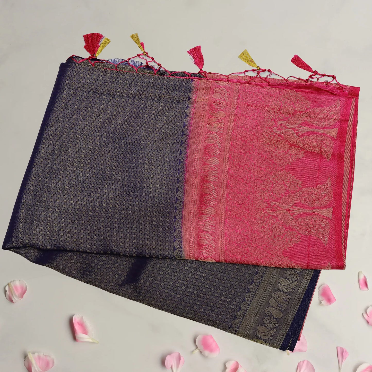 Elegant Navy Blue and Pink Saree – Shop Now