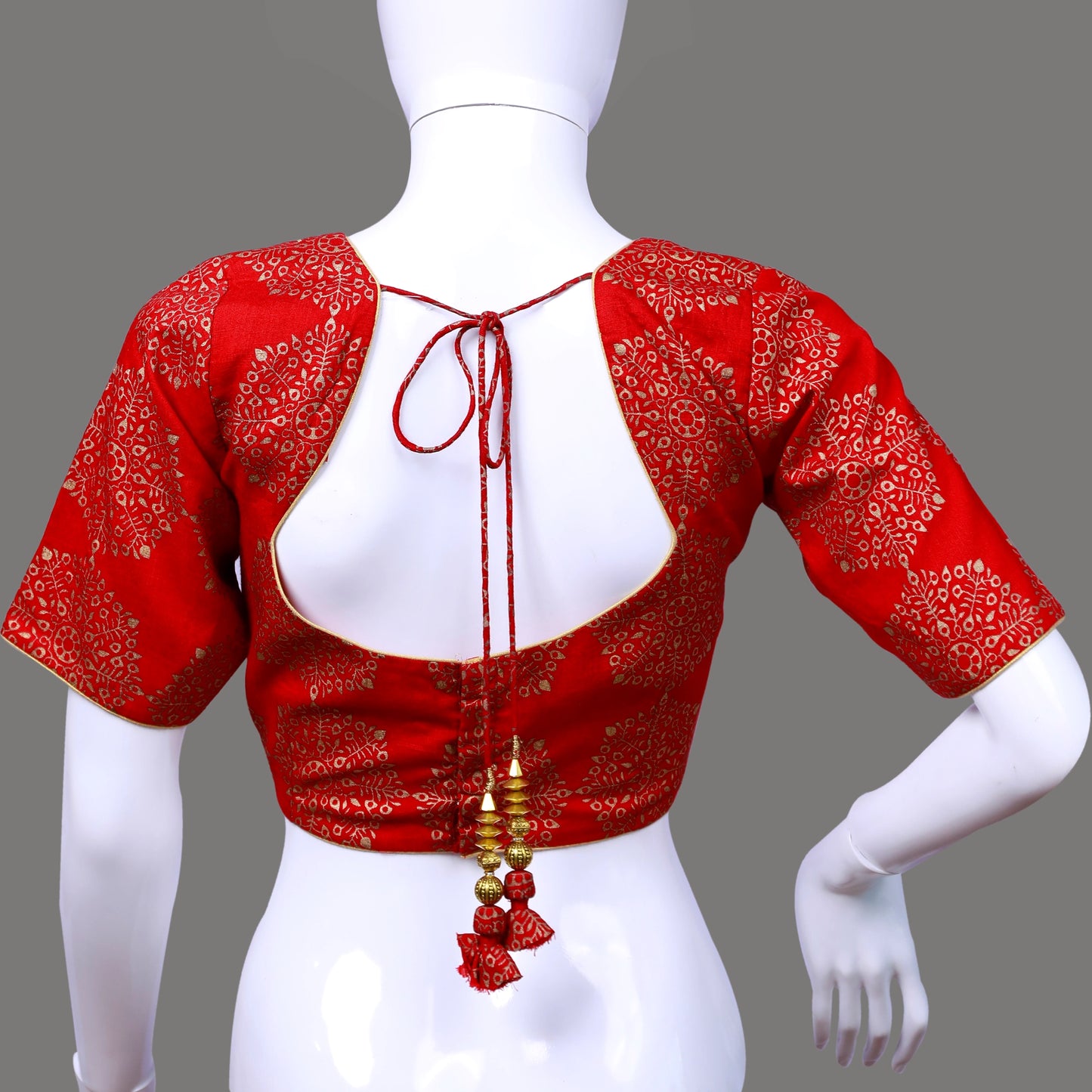 Red Printed Readymade Blouse | Red Printed