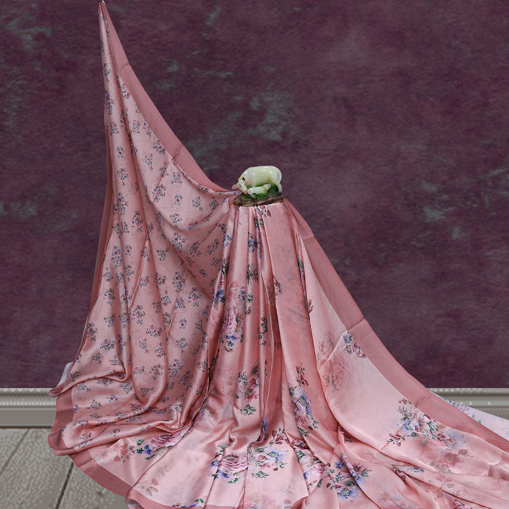 Pink Floral Printed Georgette Saree