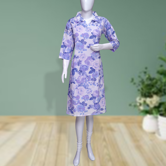 Blue colour floral printed aline kurthi