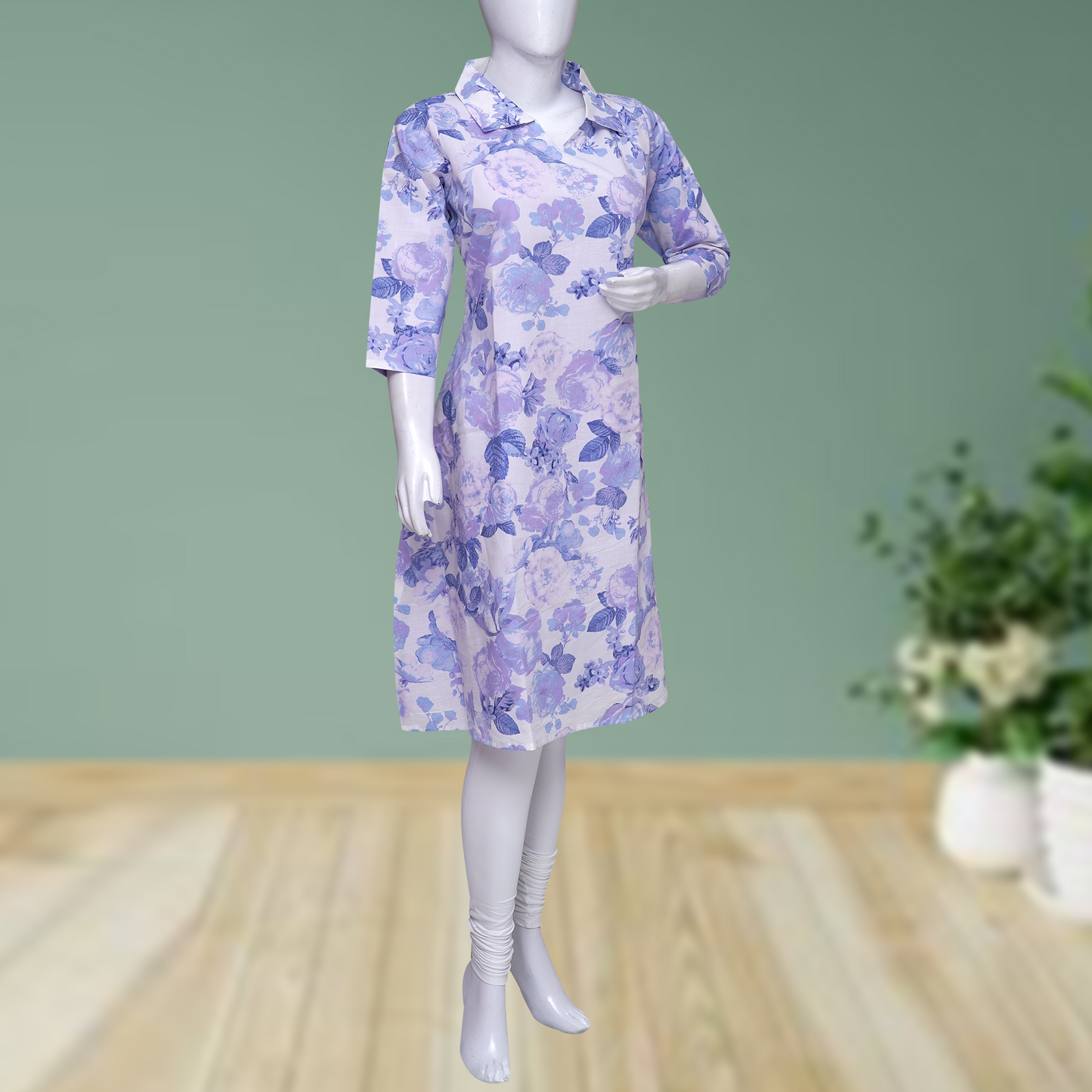 Blue colour floral printed aline kurthi