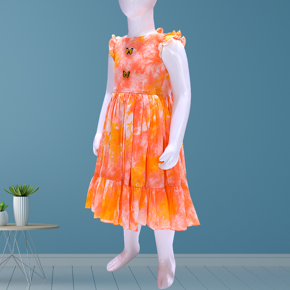 girls' orange floral print tiered dress