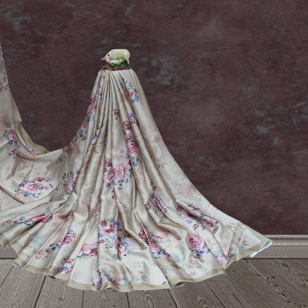 Floral Print Tussar Silk Saree.