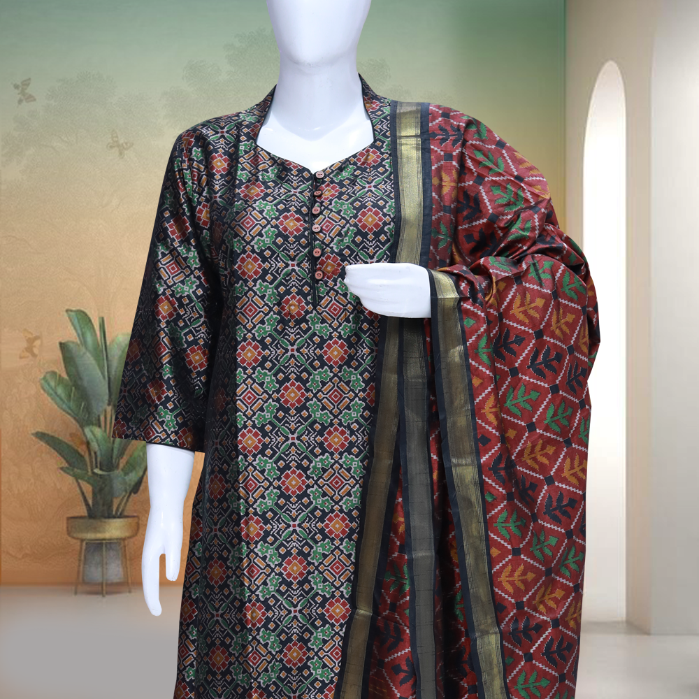 Abstract Print Kurti & Dupatta Set β Art-Inspired Everyday Elegance