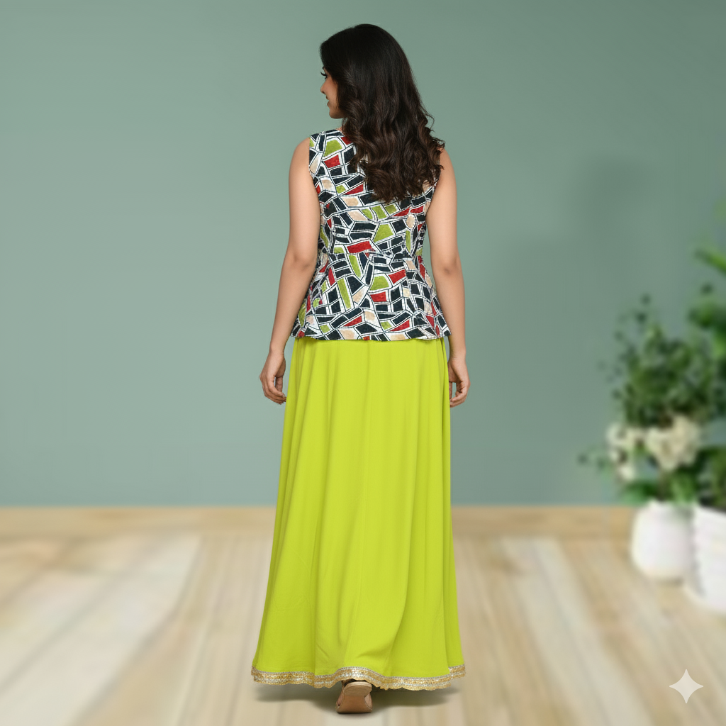 Lime green small family party wear, occasional dress.