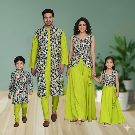 Lime green small family party wear, occasional dress.