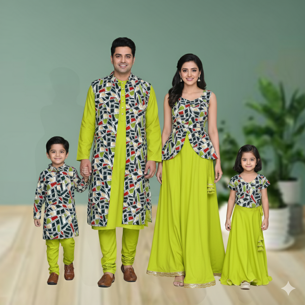 Lime green small family party wear, occasional dress.