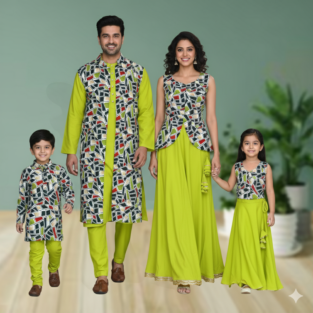 Lime green small family party wear, occasional dress.